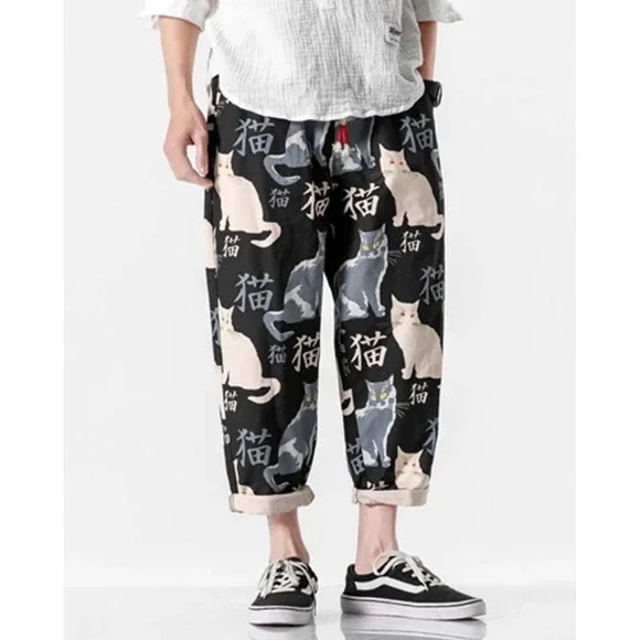 Kidoriman NekoKiti Baggy Cropped Cat Pants 2 Pairs Japanese Streetwear 2XL - Picture 4 of 12